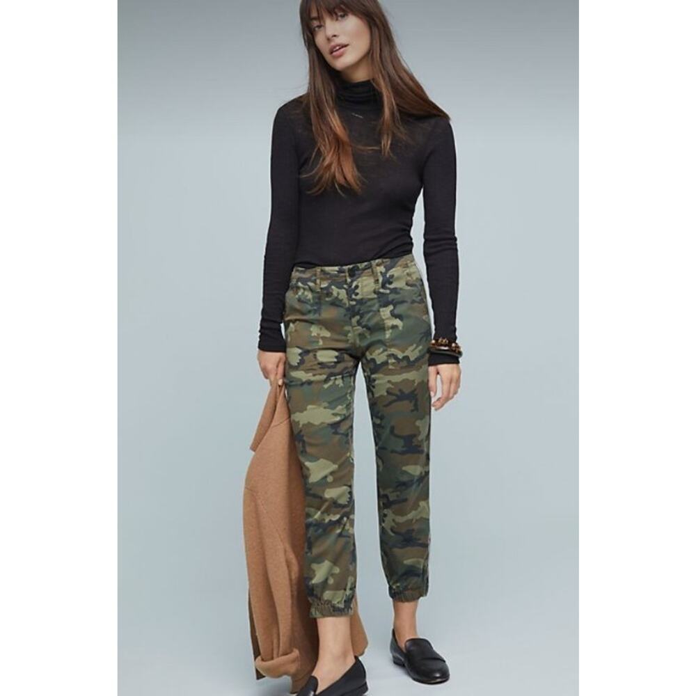 Sanctuary East Coast Camo Pants Joggers Sz 24 Tuxedo Stripe Crop Tapered Stretch